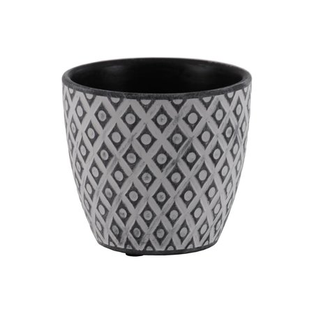URBAN TRENDS COLLECTION Cement Round Pot with Diamond Design Body  Tapered Bottom Washed Concrete  Black 51908